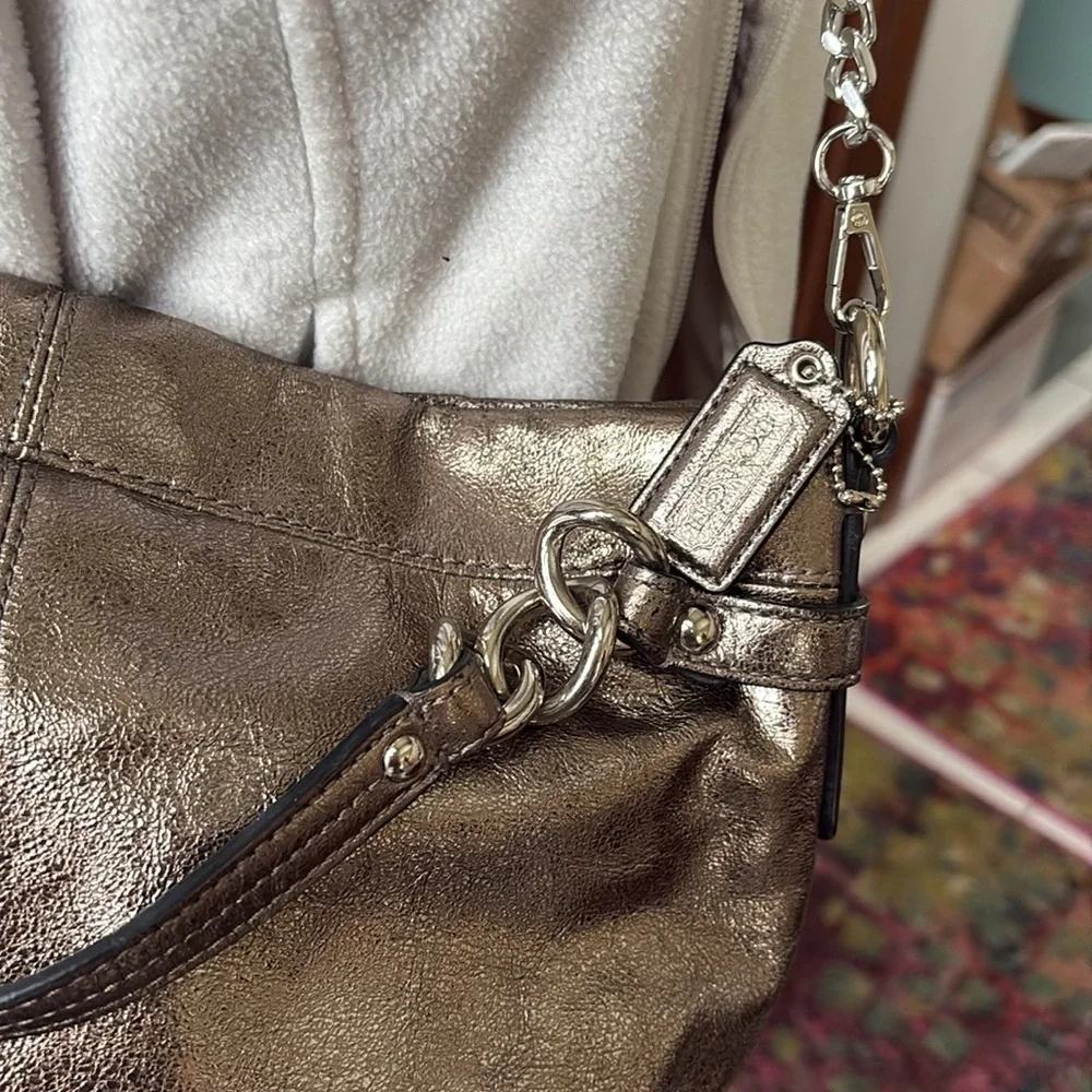 Coach  Brooke metallic  shorter version 10”h silver bronze leather chain added